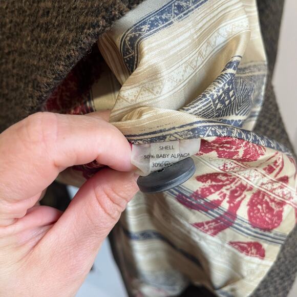 Peruvian Connection Baby Alpaca Wool Long Brown Blazer Coat Size 6 - Picture 7 of 10